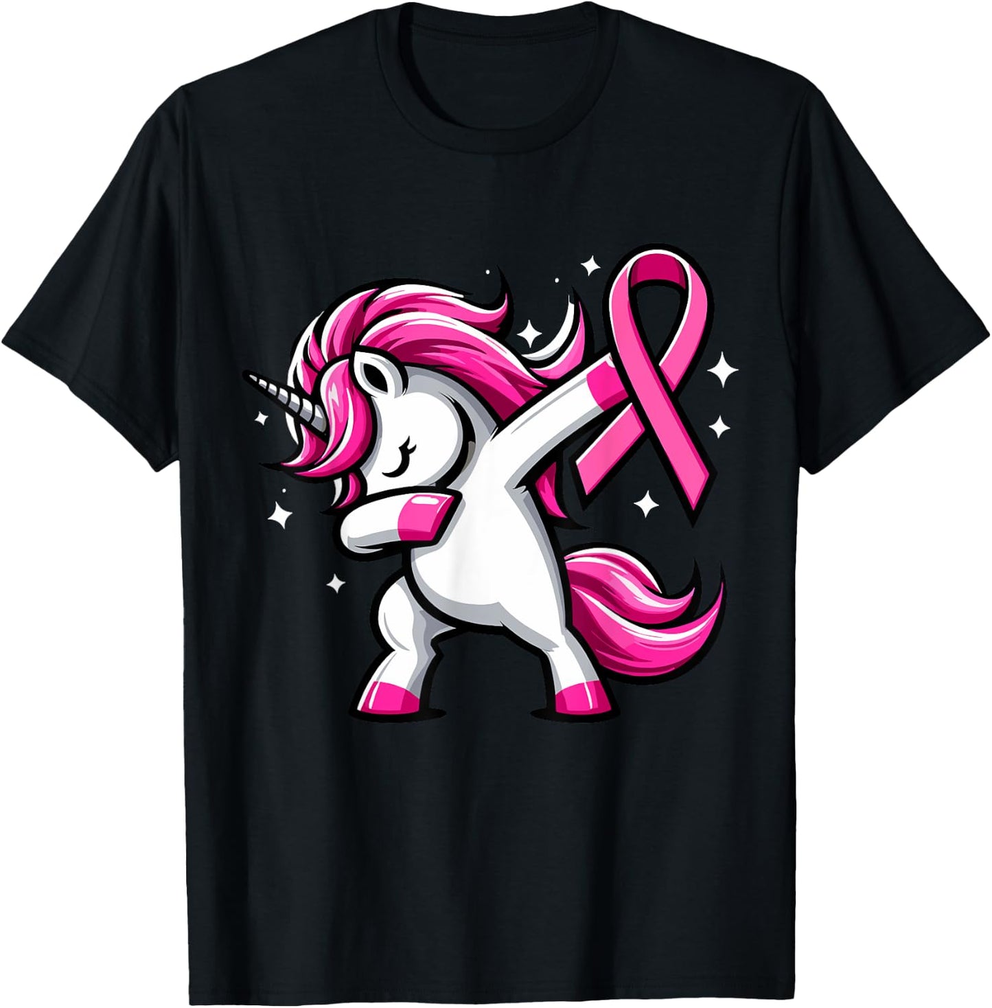 Pink Ribbon Unicorn Breast Cancer Awareness for Girls Kids T-Shirt - T-Shirt | Black
