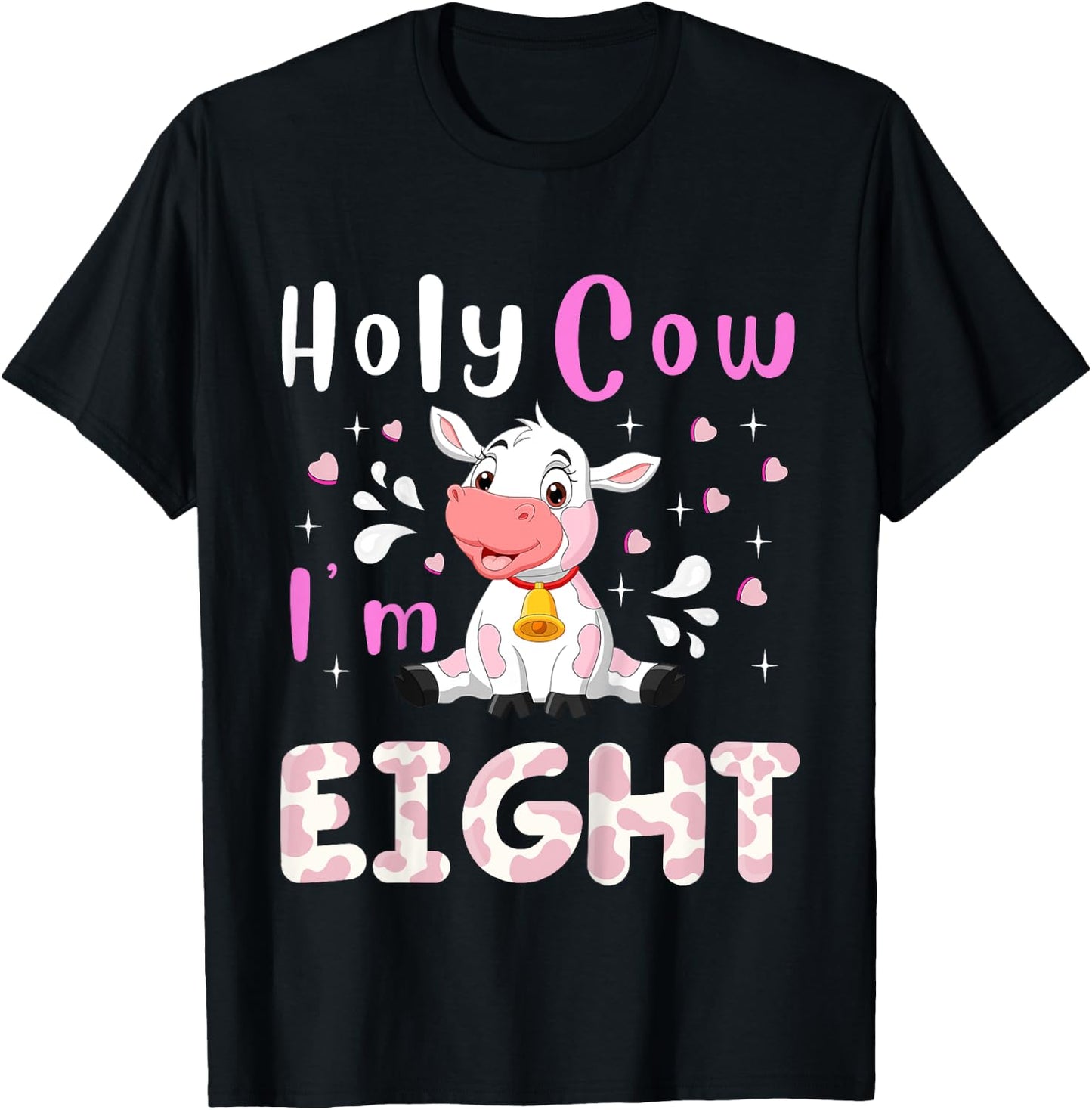 Kids Holy Cow I'm Eight Age 8 Cow Farm Theme BDay 8 Yrs Old Kid T-Shirt - T-Shirt | Black