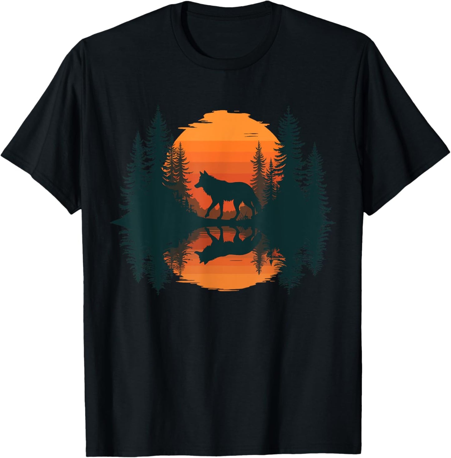 Wolf Reflection Forest Nature Wildlife Outdoor T-Shirt - T-Shirt | Black