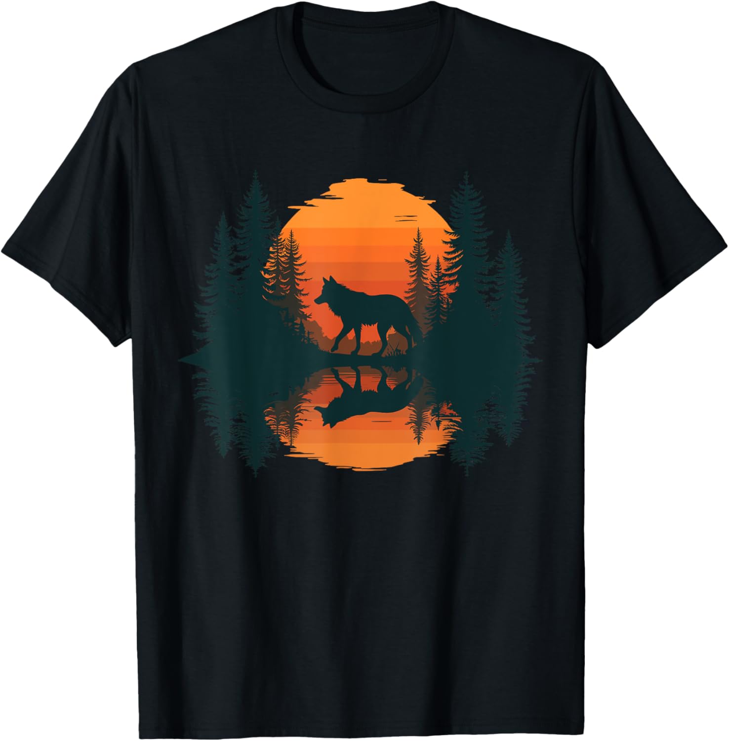 Wolf Reflection Forest Nature Wildlife Outdoor T-Shirt - T-Shirt | Black