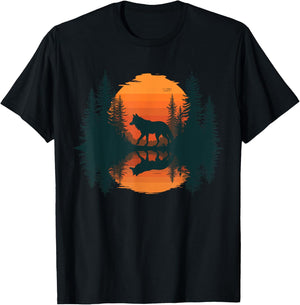 Wolf Reflection Forest Nature Wildlife Outdoor T-Shirt - T-Shirt | Black