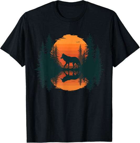 Wolf Reflection Forest Nature Wildlife Outdoor T-Shirt - T-Shirt | Black