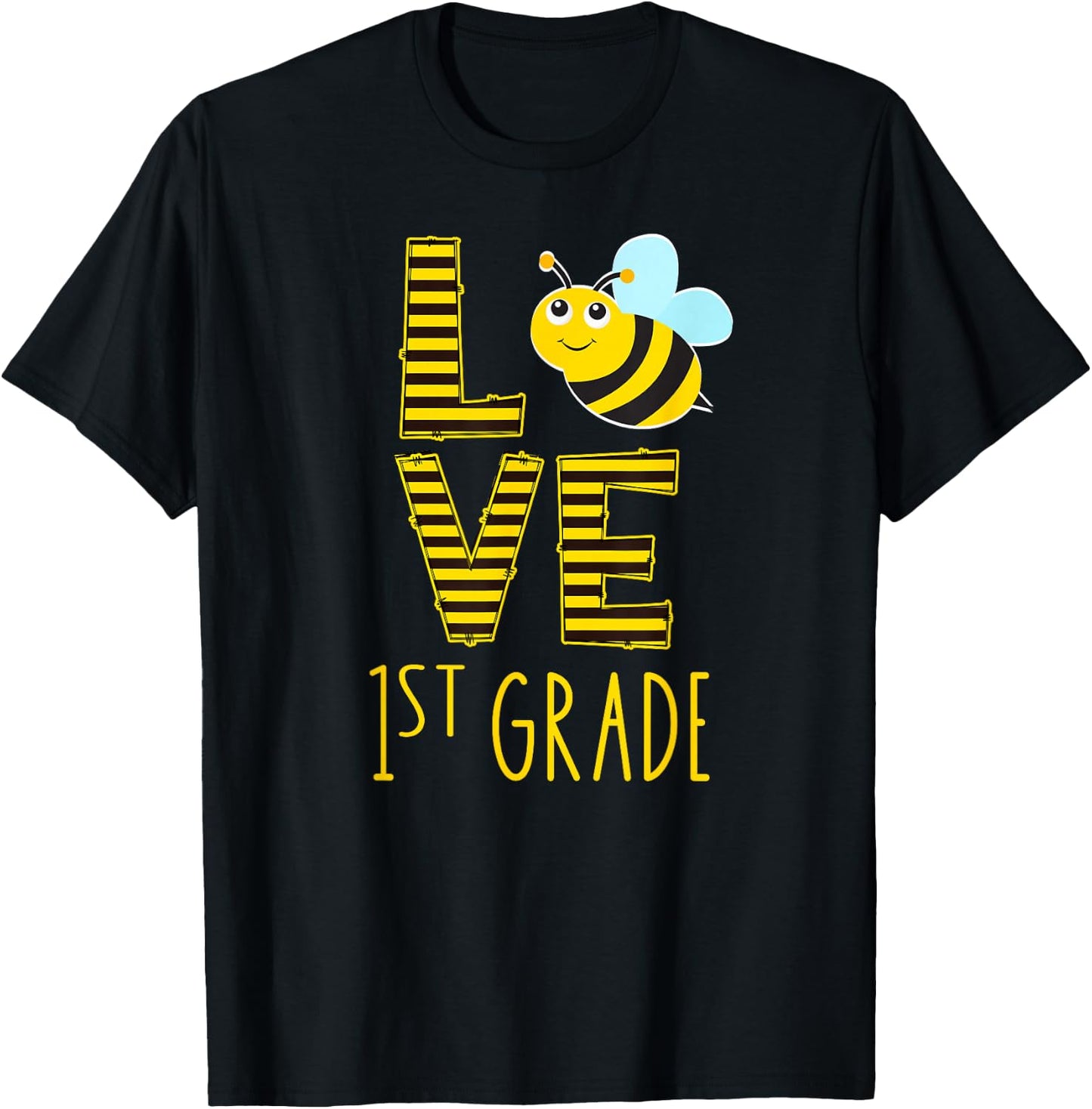 Love 1st Grade Back To School Yellow Bee 1st Grade Teacher T-Shirt - T-Shirt | Black