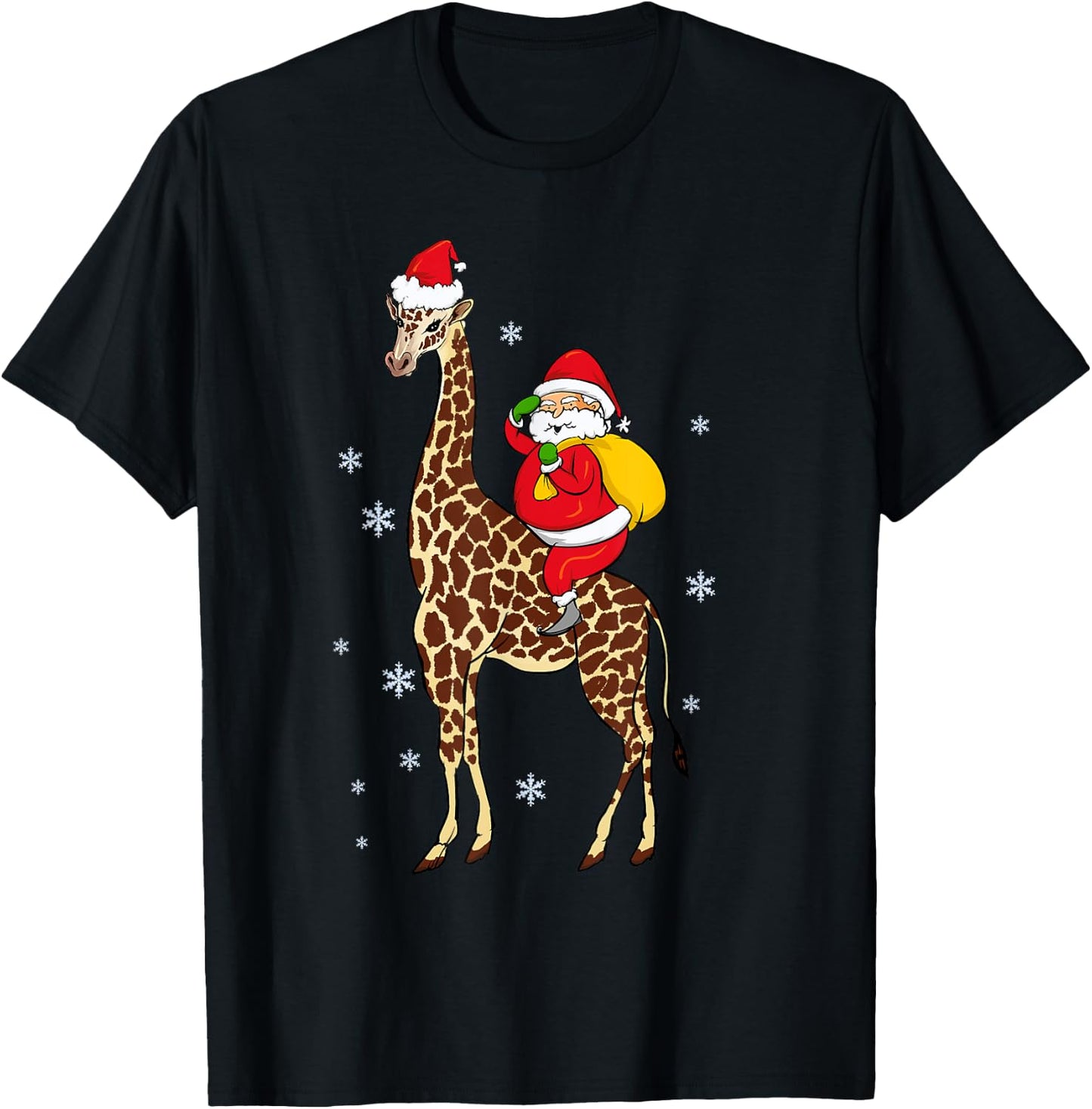 Funny Santa Giraffe Christmas Pajama Gift Women Kids T-Shirt - T-Shirt | Black