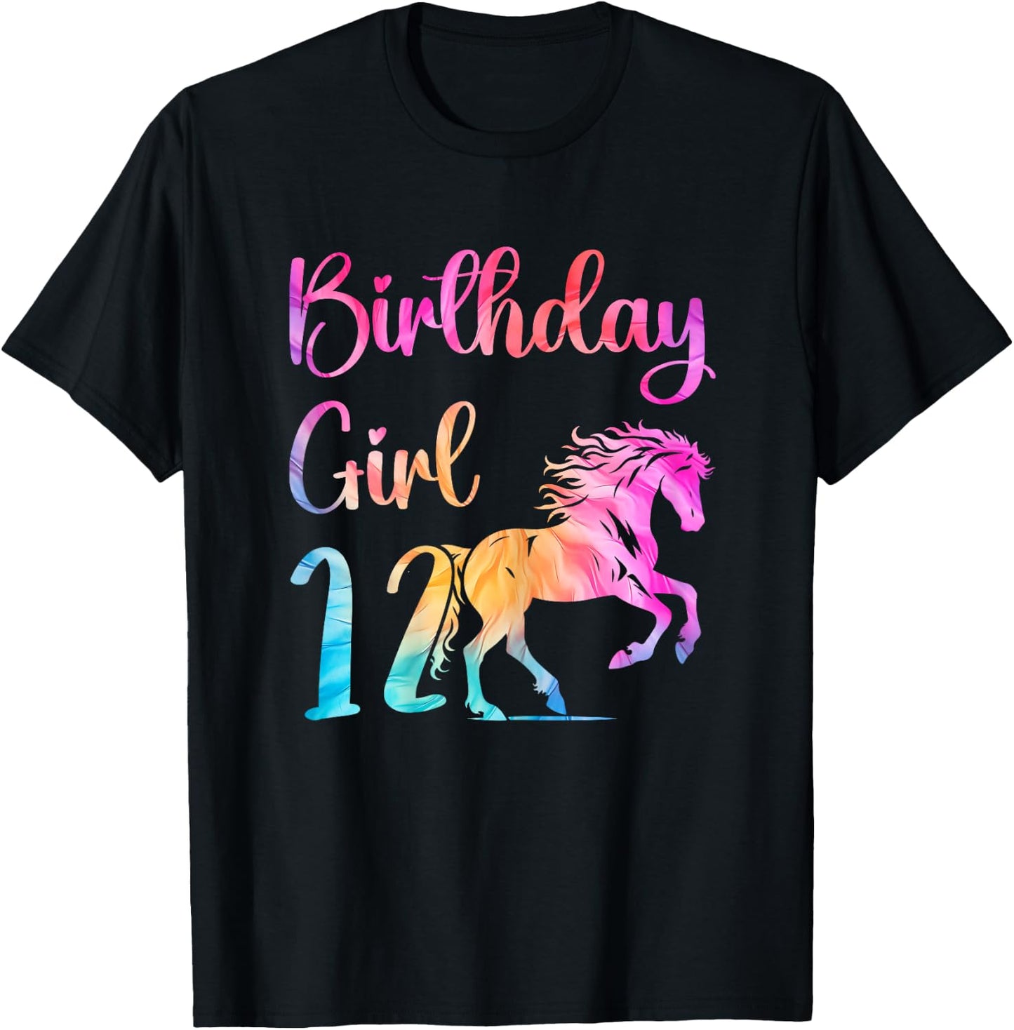 12th Birthday Horse 12 Year Old Girl Birthday Horse Lovers T-Shirt - T-Shirt | Black