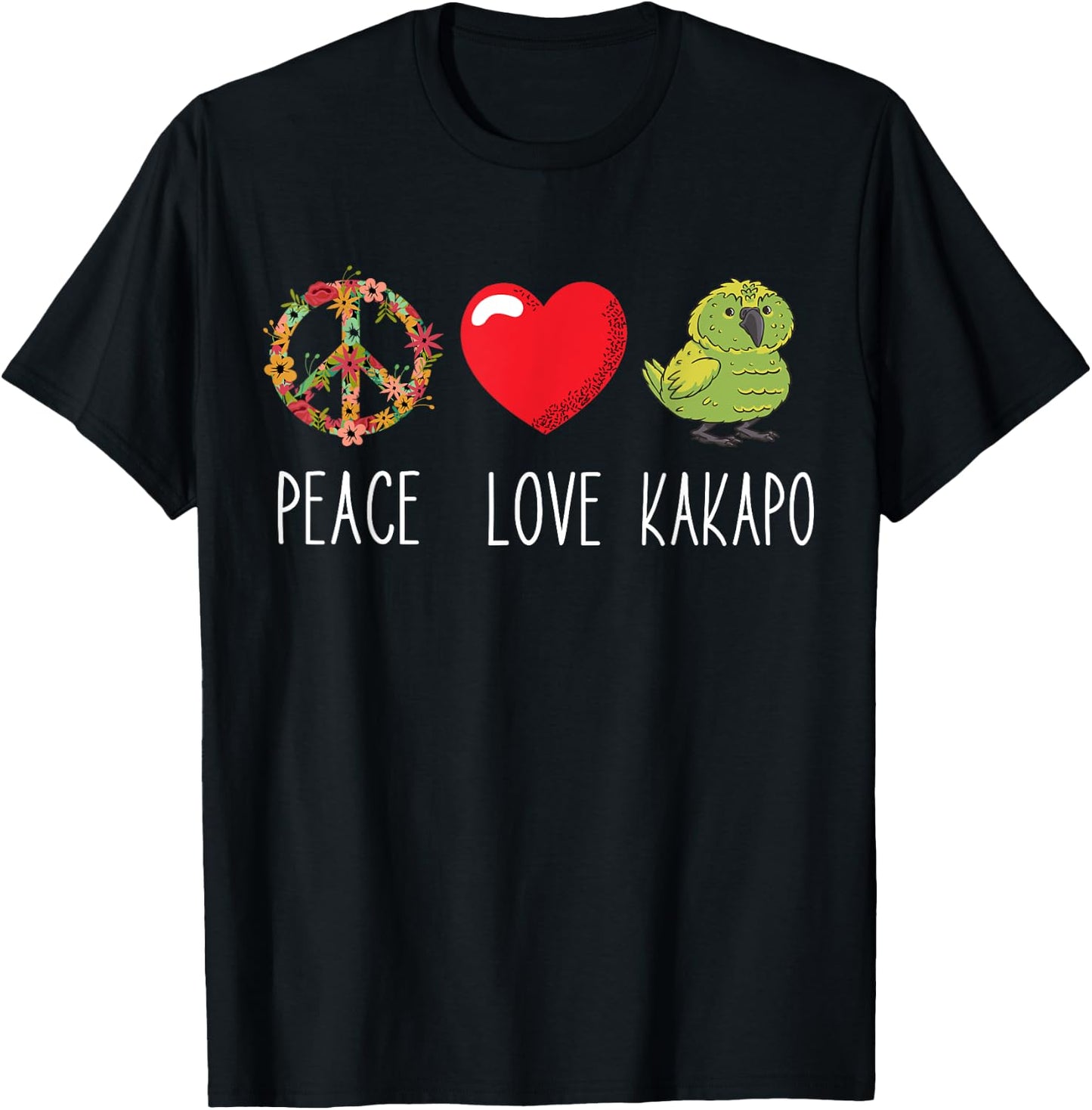 Kakapo Bird Kakapo Parrot Love Peace New Zealand Kakapo T-Shirt - T-Shirt | Black