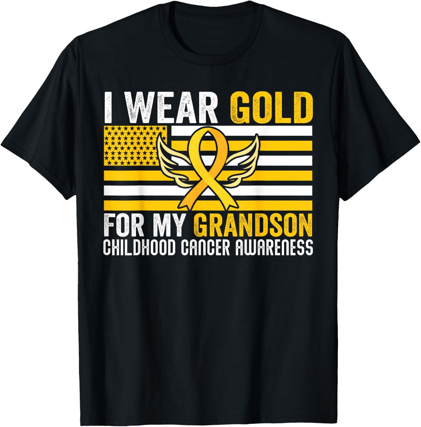 I Wear Gold For My Grandson Childhood Cancer USA Flag Men T-Shirt - T-Shirt | Black