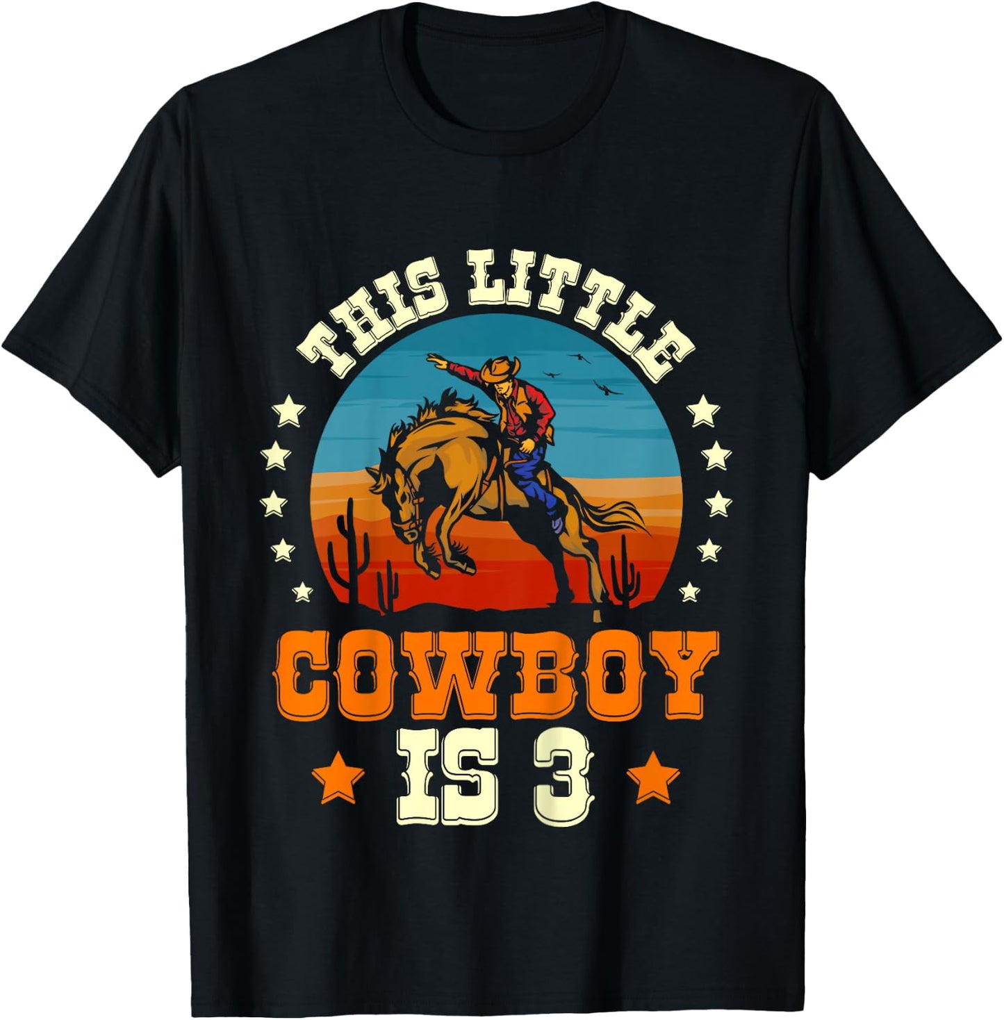 Kids Cowboy 3rd Birthday Boys 3 Year Old Rodeo Western Horse T-Shirt - T-Shirt | Black
