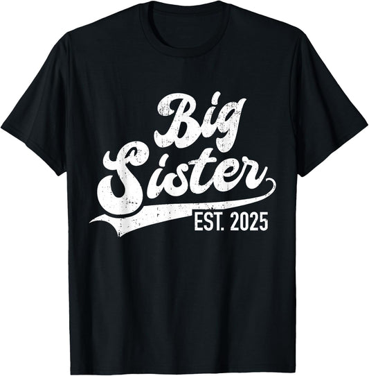 Big sister est. 2025 rainbow for baby announcement T-Shirt - T-Shirt | Black