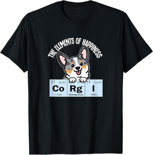 Funny Elements of Happiness Blue Merle Corgi Dog Lover T-Shirt - T-Shirt | Black