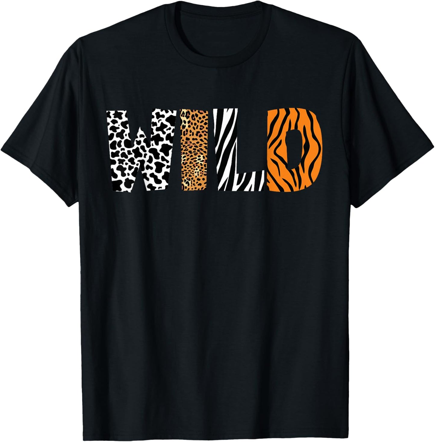 Wild Animal Pattern Cow Leopard Zebra Tiger Animal Print Small T-Shirt - T-Shirt | Black