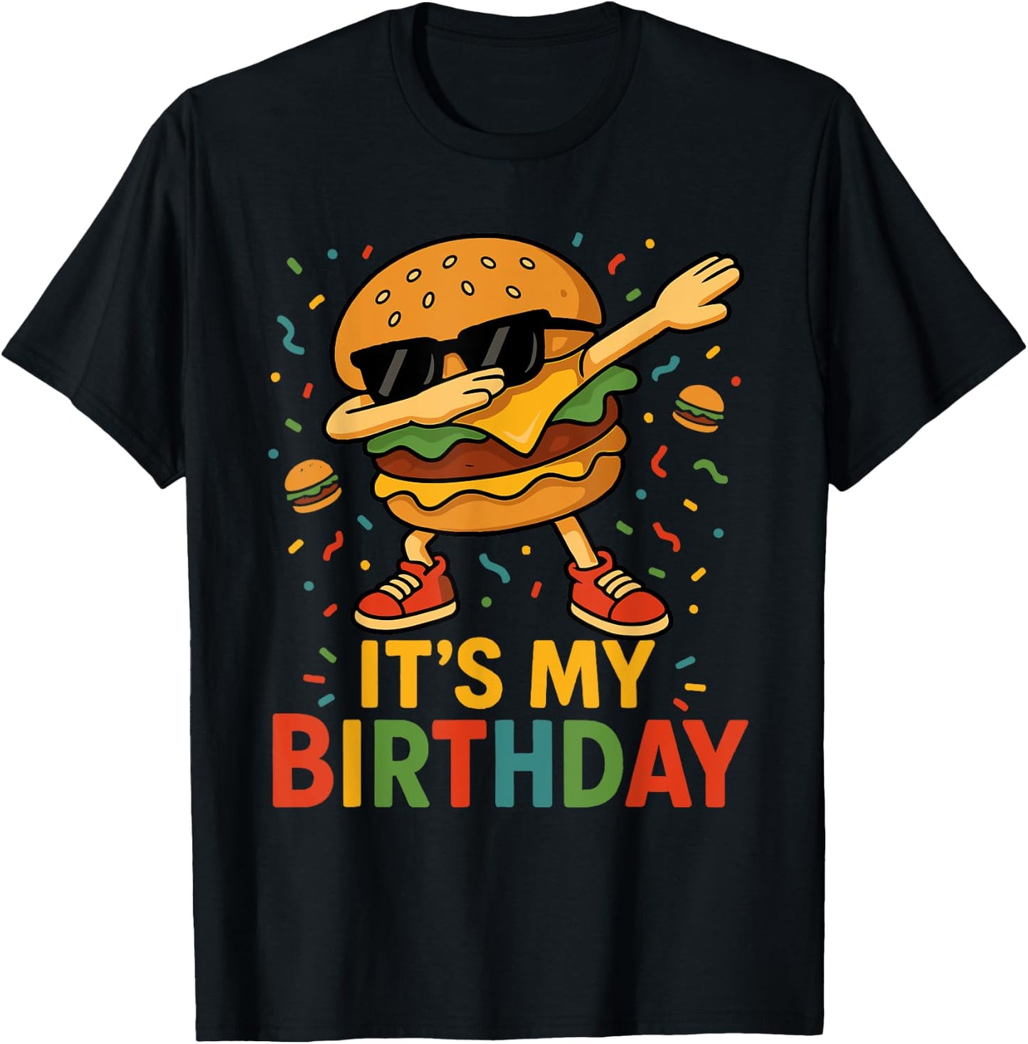 Its My Birthday Dabbing Burger Funny Family Matching Party T-Shirt - T-Shirt | Black