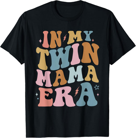 In My Twin Mama Era Mom Pregnancy Announcement T-Shirt - T-Shirt | Black