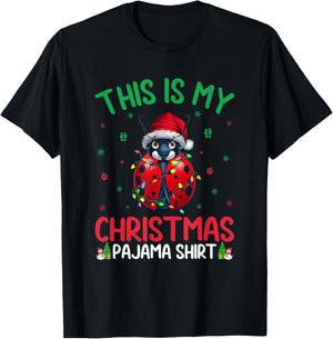 Ugly Xmas Tree Lights Santa Ladybug Christmas Pajama T-Shirt - T-Shirt | Black