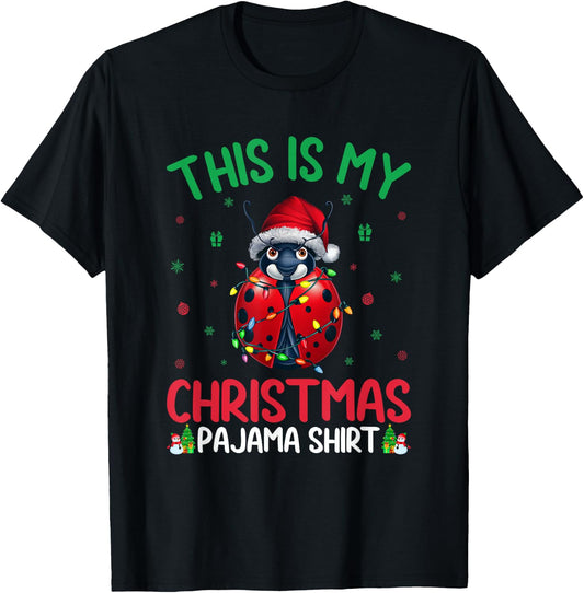 Ugly Xmas Tree Lights Santa Ladybug Christmas Pajama T-Shirt - T-Shirt | Black
