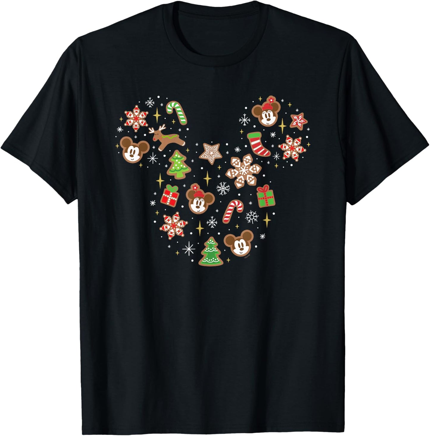 Disney Mickey & Minnie Head Gingerbread Christmas Holiday T-Shirt - T-Shirt | Black