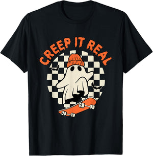 Vintage Retro Halloween Creep It Real Ghost Boy Fall Season T-Shirt - T-Shirt | Black
