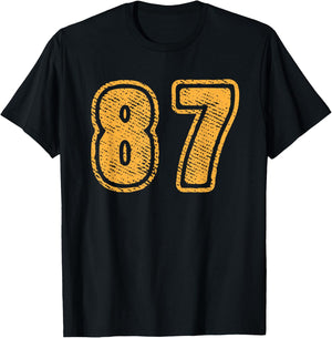 Number 87 On Front Big Bold 87 Team Group Player Matching T-Shirt - T-Shirt | Black