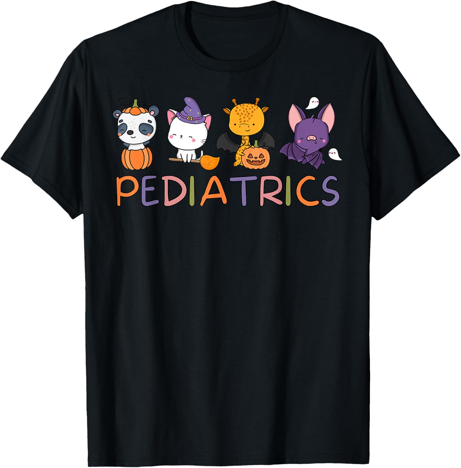 Pediatrics Spooky Animals Pumpkin PEDS Nurse Halloween T-Shirt - T-Shirt | Black