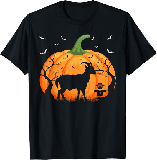 Goat Silhouette Pumpkin Halloween Funny Goat Witch T-Shirt - T-Shirt | Black