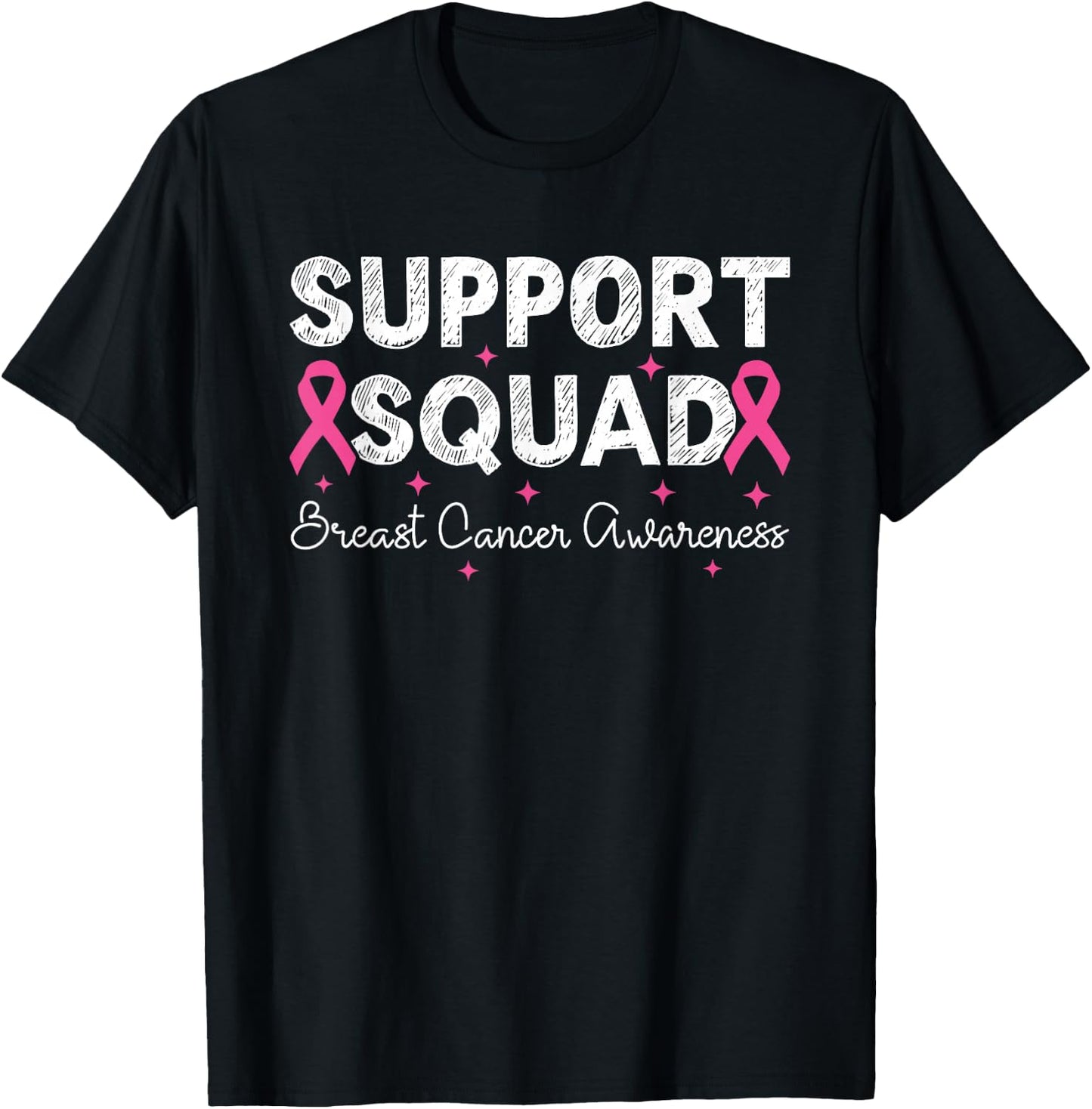 Support Squad Breast Cancer Awareness Month 2025 Pink Ribbon T-Shirt - T-Shirt | Black