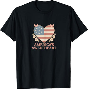 Americas Sweetheart Patriotic Heart Cute Retro Design T-Shirt - T-Shirt | Black