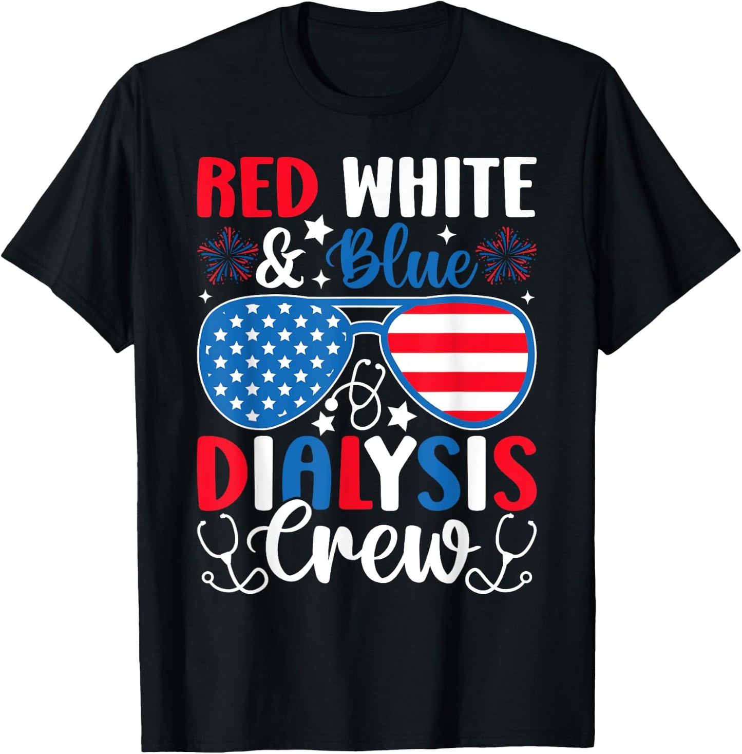 Red White Blue Dialysis Crew Patriotic Nurse 4th of July Kids Men T-Shirt - T-Shirt | Black