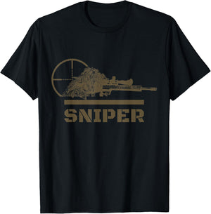 Sniper Ghillie Suit and Reticle Military T-Shirt - T-Shirt | Black