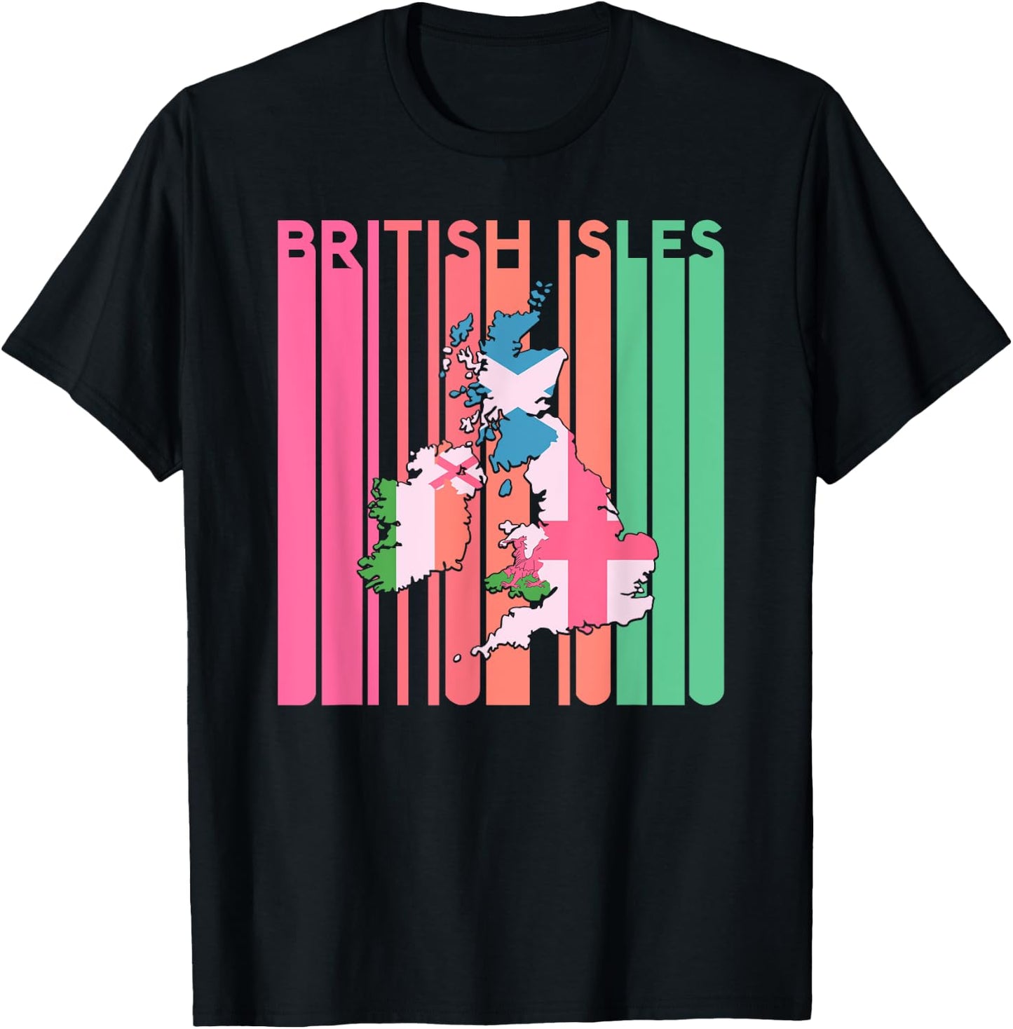 British Isles Sea Ireland Scotland Wales England Map Retro T-Shirt - T-Shirt | Black