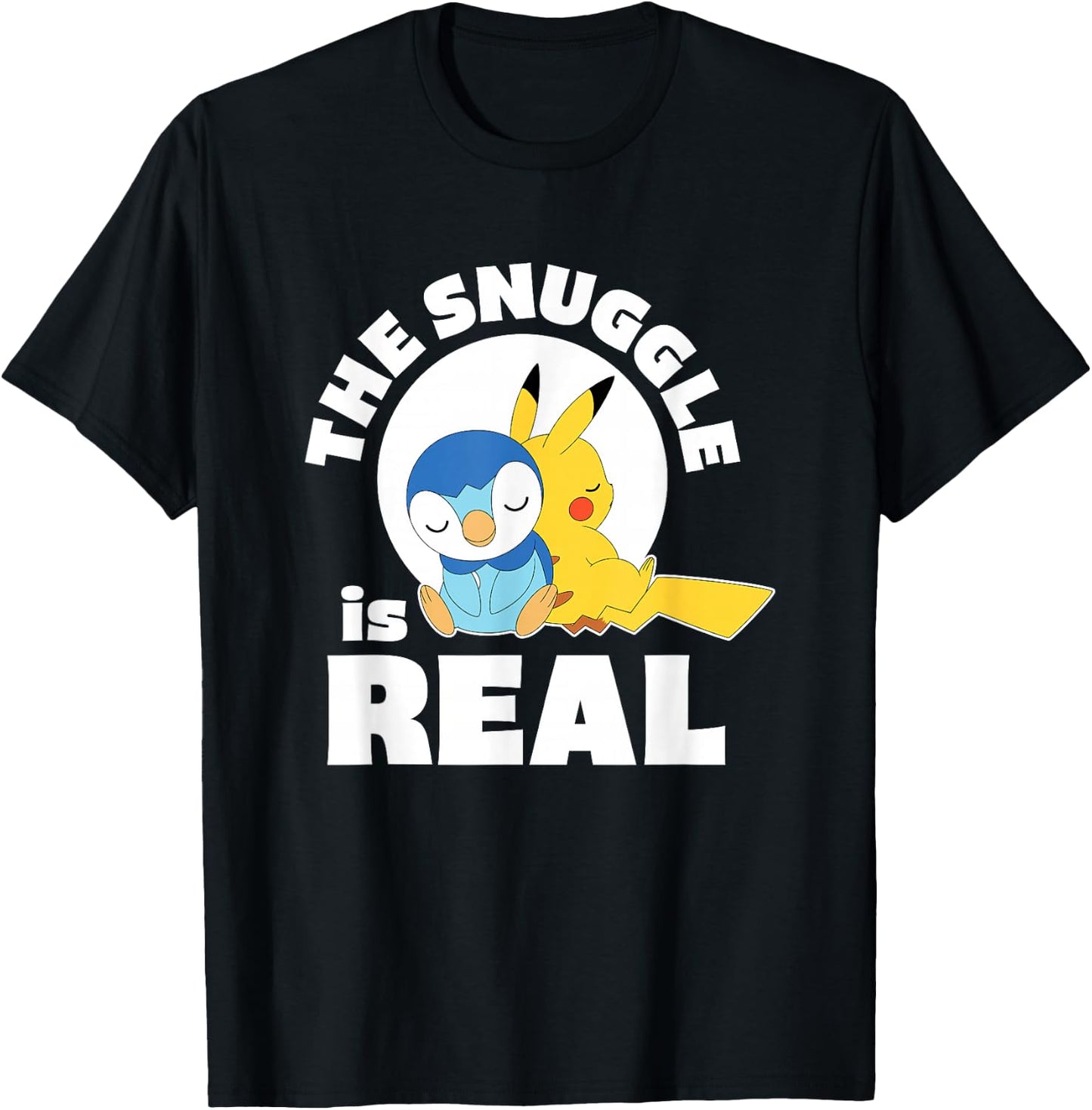 Pokémon - The Snuggle is Real Pikachu & Piplup T-Shirt - T-Shirt | Black