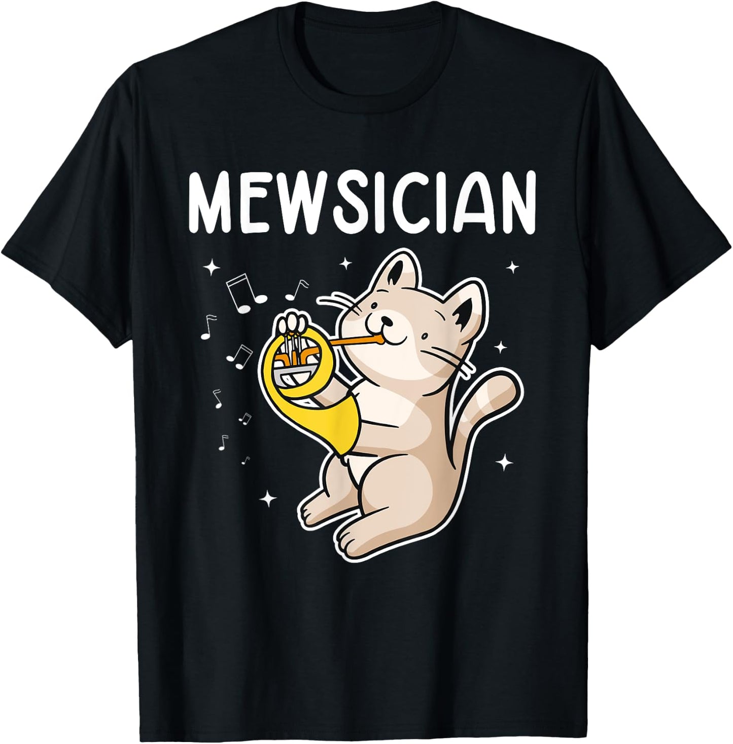 French Horn Marching Band Musical Instrument Mewsician Cat T-Shirt - T-Shirt | Black