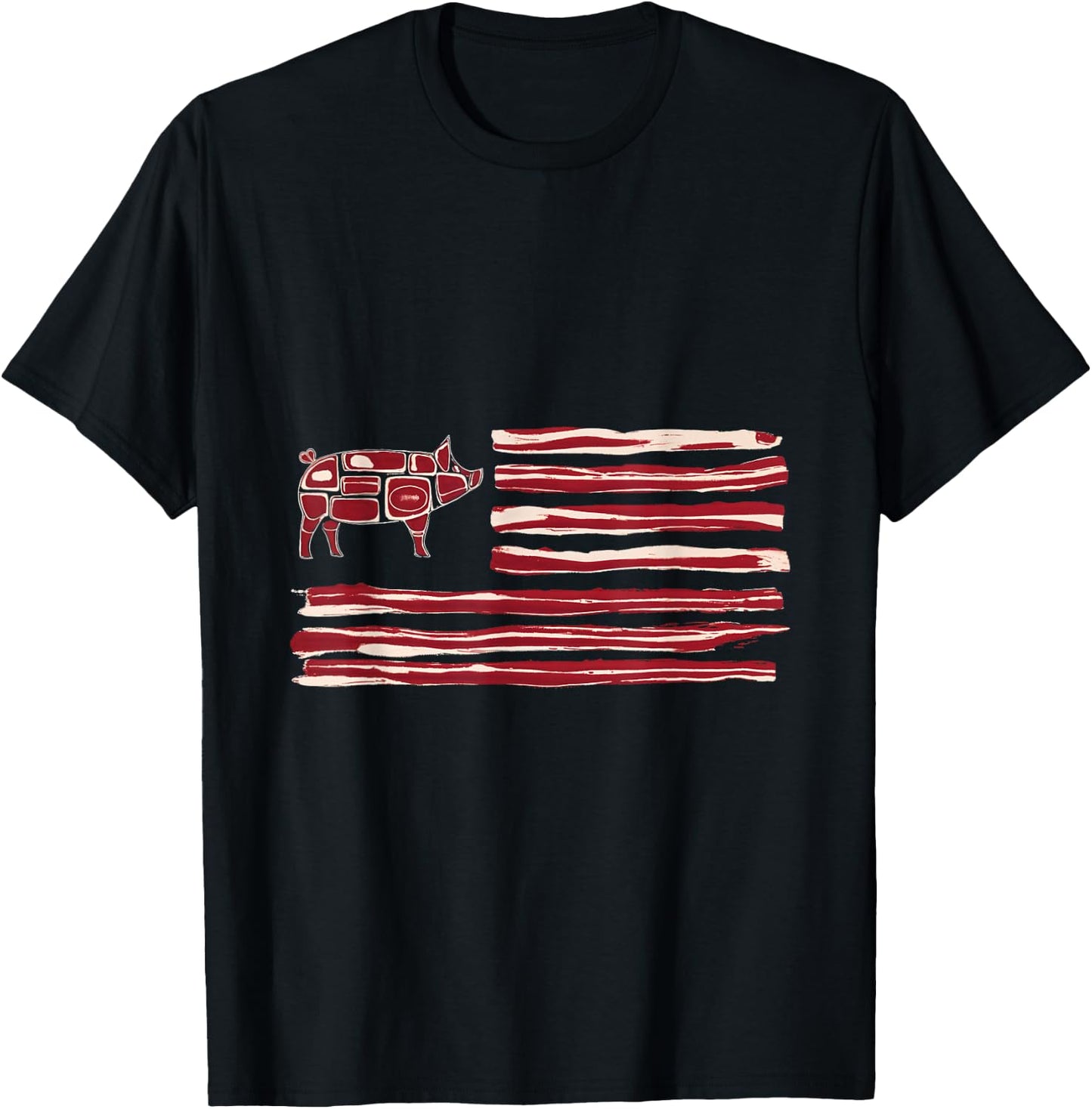 Bacon Flag Pig American Patriot Cooking Grill T-Shirt - T-Shirt | Black