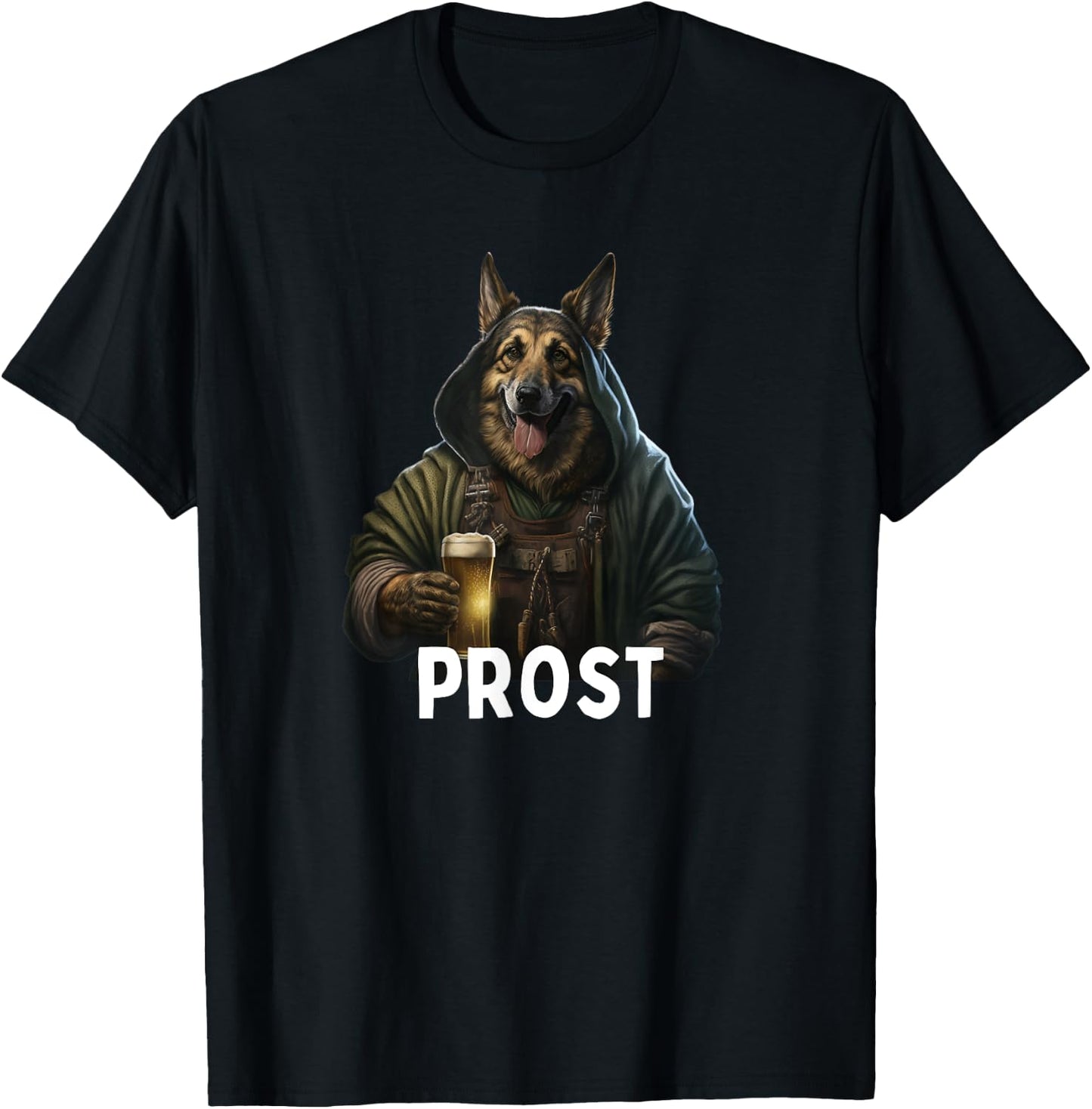 Prost Funny German Shepherd drinking beer Oktoberfest T-Shirt - T-Shirt | Black