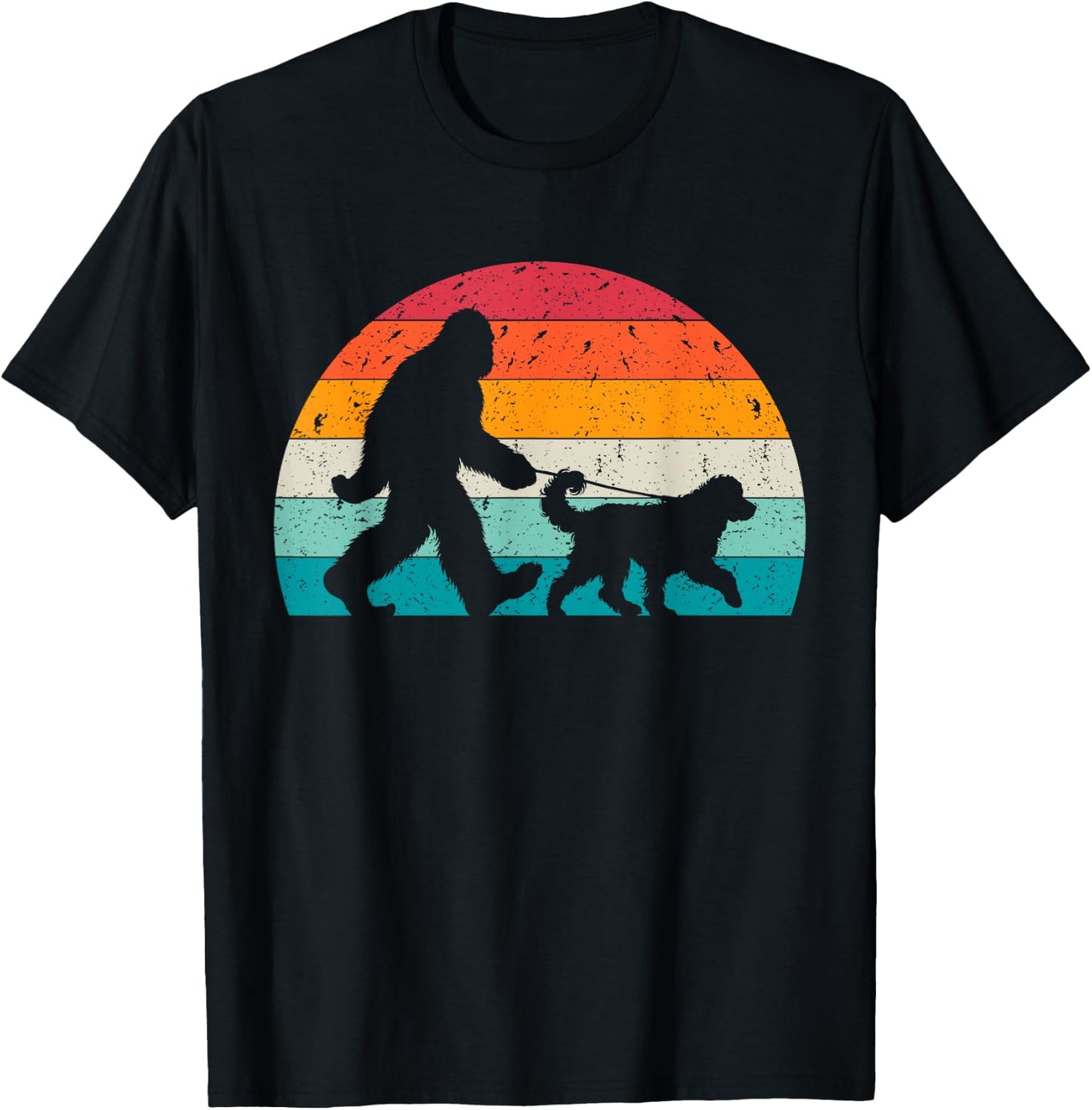 Bigfoot Walking a Dog Funny Bernedoodle Lovers Dog Dad T-Shirt - T-Shirt | Black