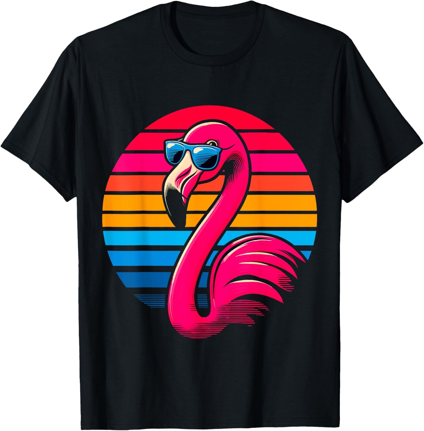 cool Flamingo with Sunglasses 70s 80s 90s Party Retro T-Shirt - T-Shirt | Black