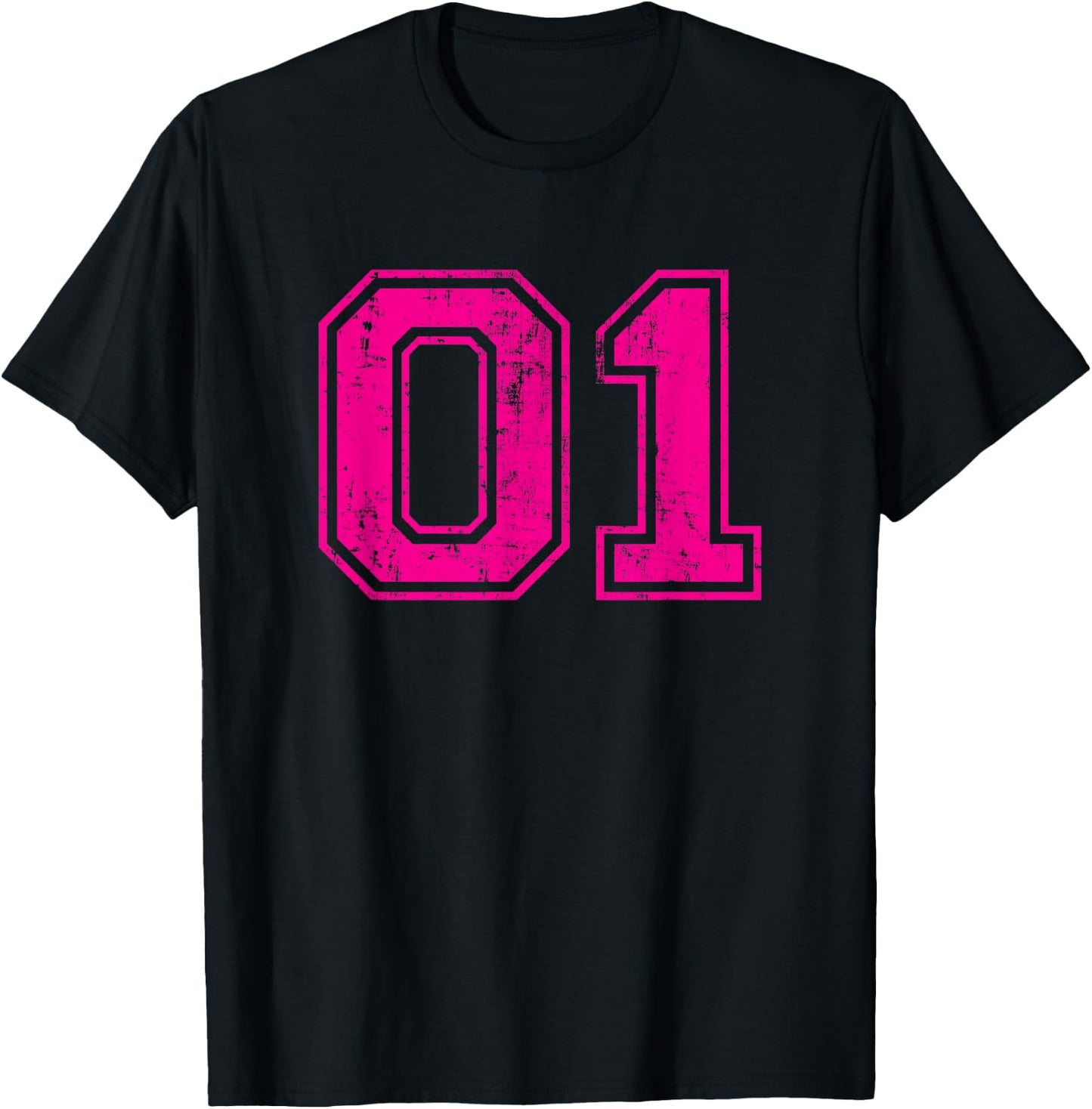 Number 01 Varsity Distressed Vintage Sport Team Player's T-Shirt - T-Shirt | Black