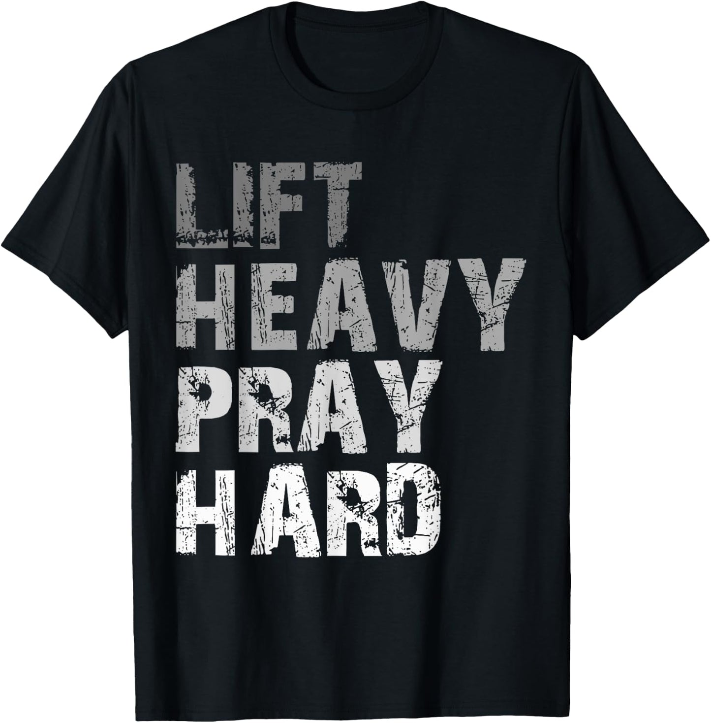 Lift Heavy Pray Hard Motivational Workout Faith Men's Black Gym Christian T-Shirt - T-Shirt | Black