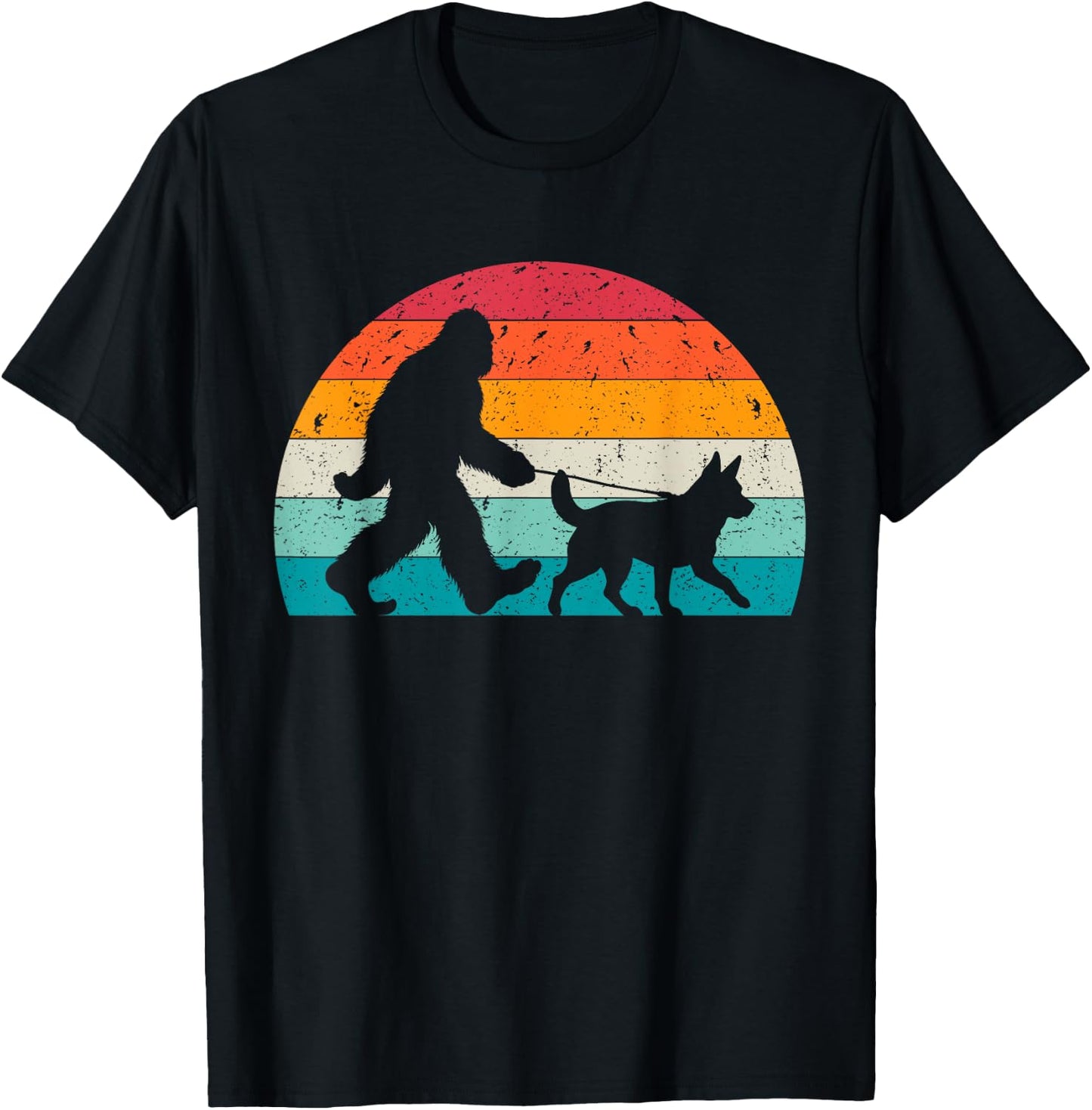 Bigfoot Walking a Dog Funny Blue Heeler Lovers Dog Dad T-Shirt - T-Shirt | Black