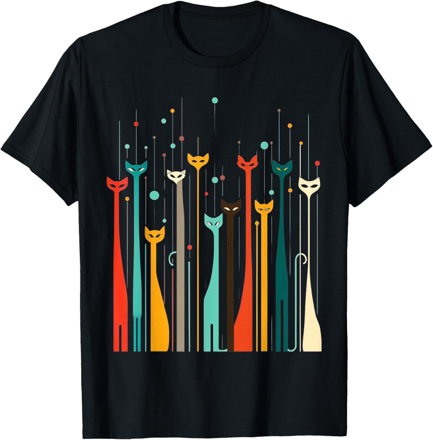 Vintage Retro Mid-Century Long Neck Cats 50s 60s Style T-Shirt - T-Shirt | Black