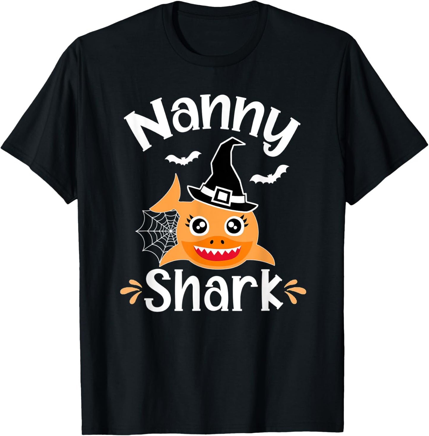 Nanny Shark Funny Halloween Nanny Grandma T-Shirt - T-Shirt | Black