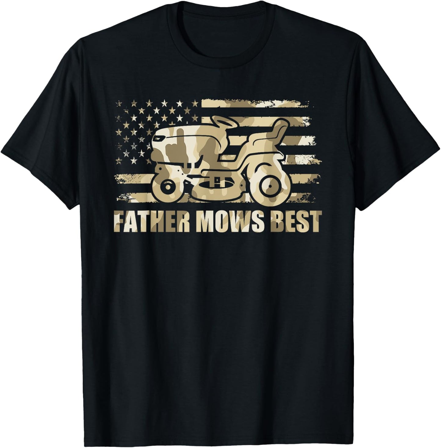 Father Mows Best Lawn Care Dad Mowing Patriotic Father's Day Men T-Shirt - T-Shirt | Black
