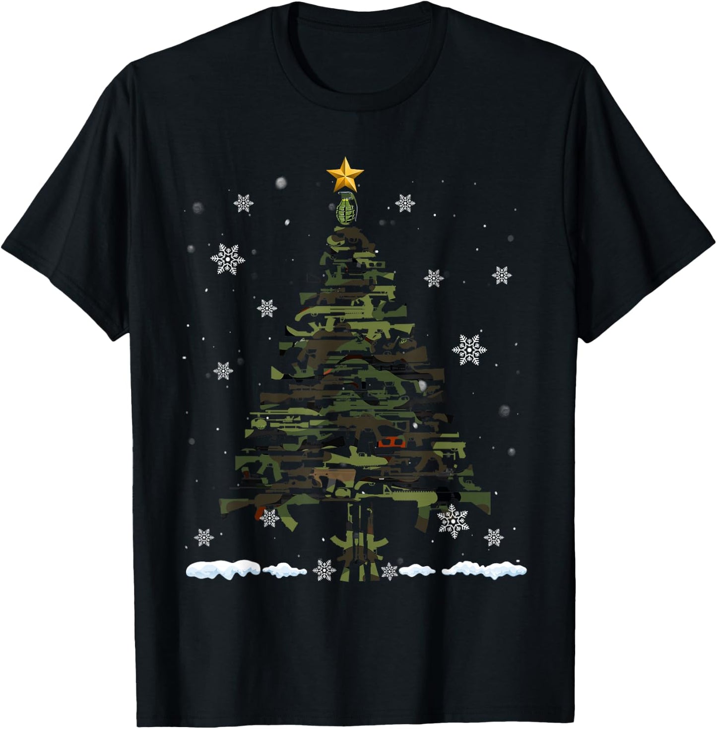 Gun Christmas Tree Funny Xmas 2024 Gifts Gun Lover Veteran T-Shirt - T-Shirt | Black