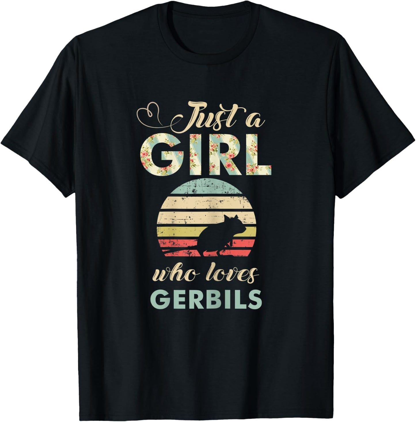 Just A Girl Who Loves Gerbils Retro Vintage Gerbil T-Shirt - T-Shirt | Black