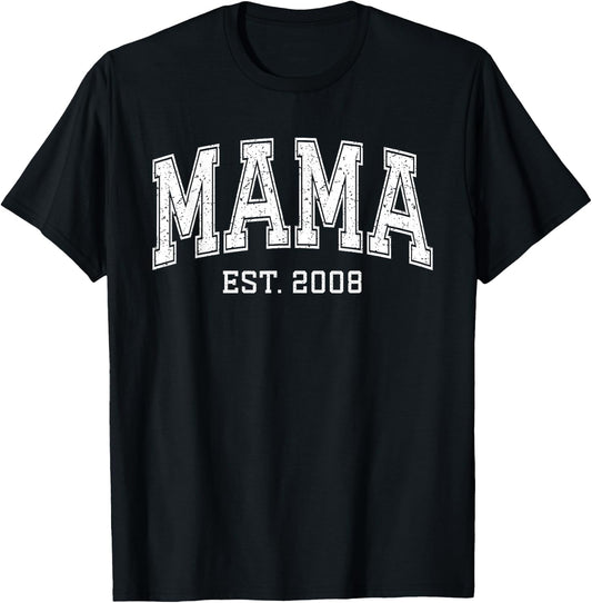 Mama Est 2008 Custom Mom Personalized Mothers Day Customized T-Shirt - T-Shirt | Black