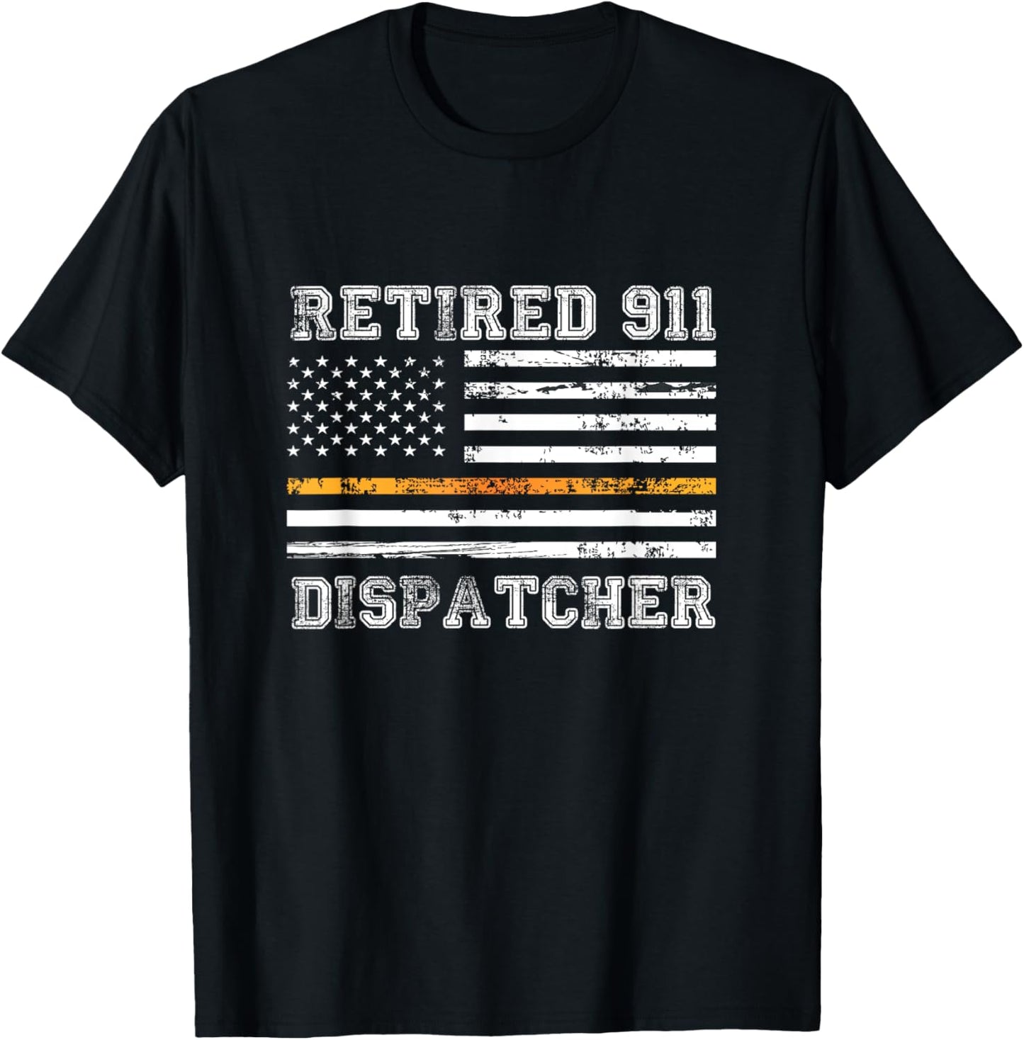 Retired 911 Dispatcher Thin Gold Line American Flag Men T-Shirt - T-Shirt | Black