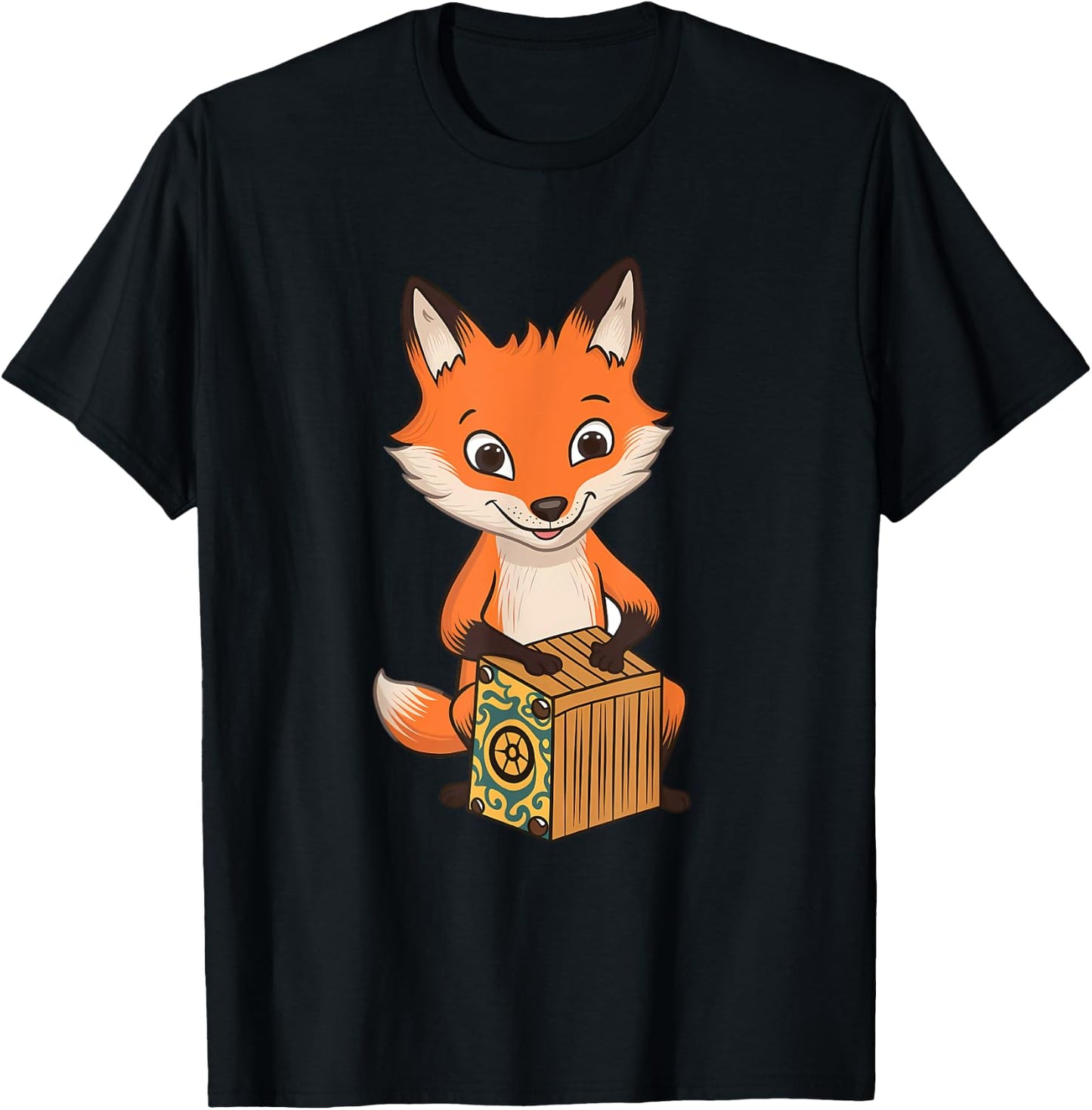 Fox Playing Cajon Instrument T-Shirt - T-Shirt | Black