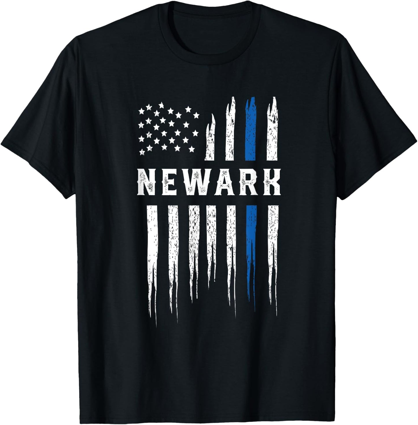 Thin Blue Line Heart Newark Police Officer New Jersey Cops T-Shirt - T-Shirt | Black