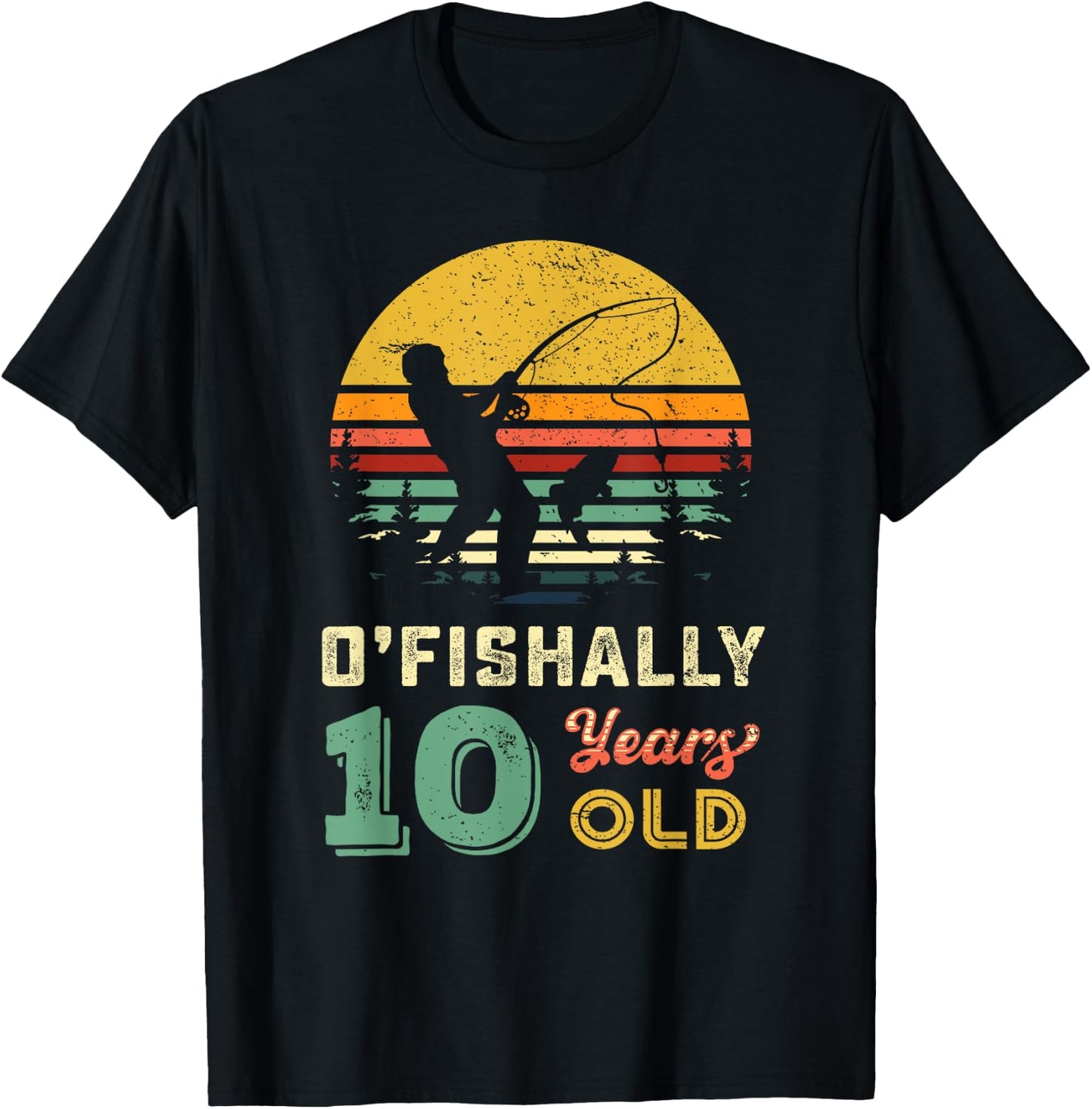 10 Years Old Fishing Gift 10 yo Ten Year Old 10th Birthday T-Shirt - T-Shirt | Black