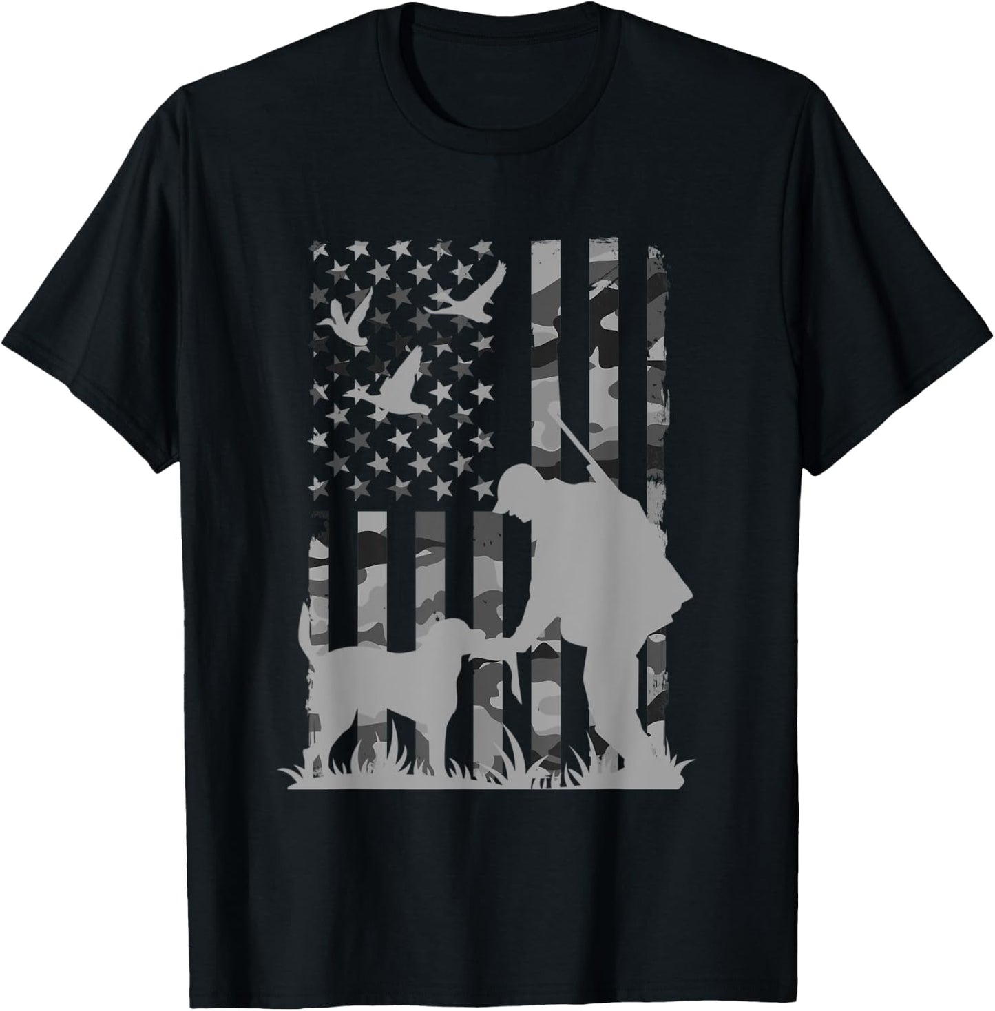 Duck hunting camouflage usa flag labrador retriever Men T-Shirt - T-Shirt | Black
