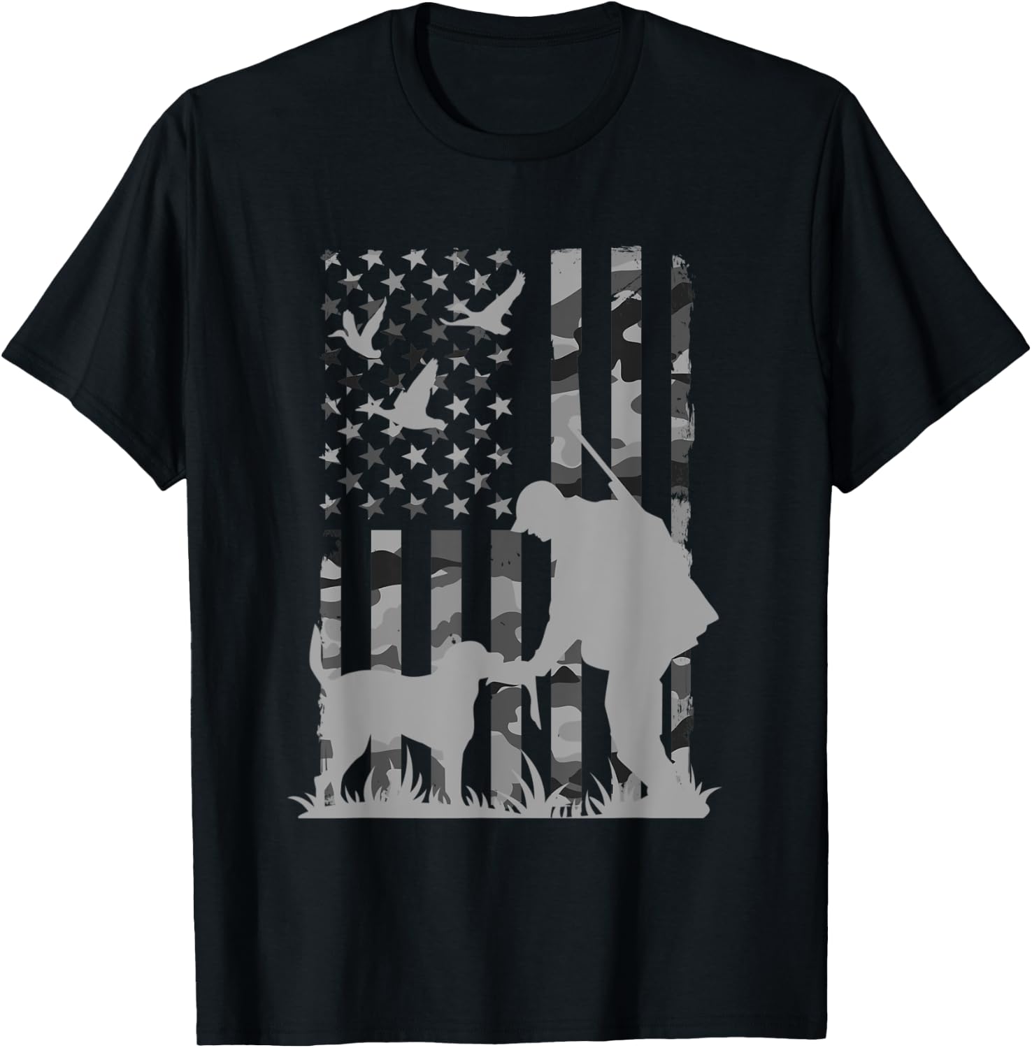 Duck hunting camouflage usa flag labrador retriever Men T-Shirt - T-Shirt | Black